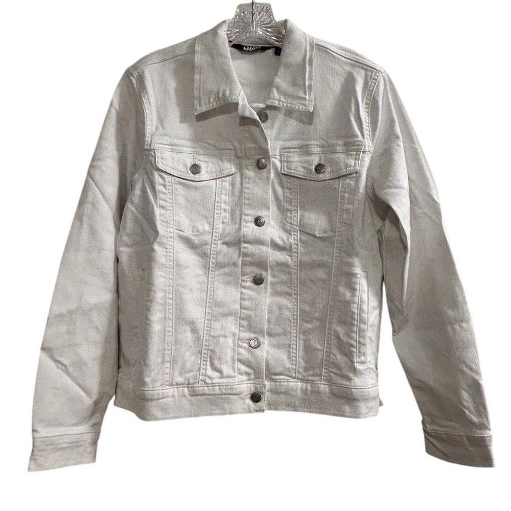 Lands' End Women's White Denim Jean Jacket Size M Casual Formal w/ Side Pockets